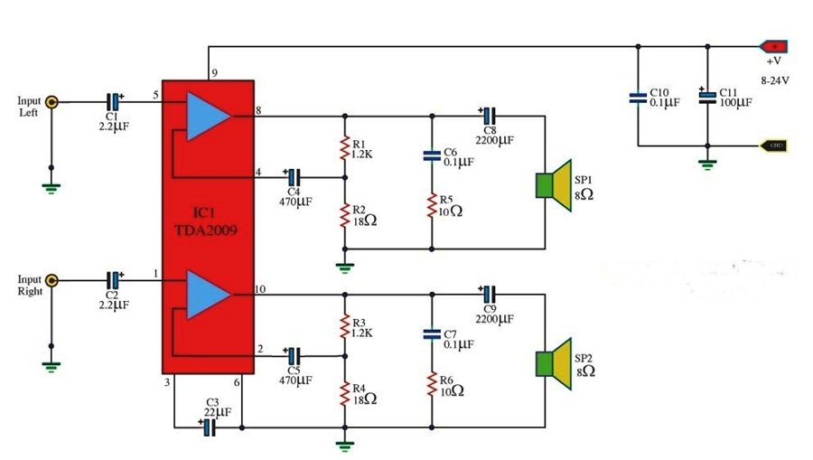 tda2009 audio amplifier circuit diagram
