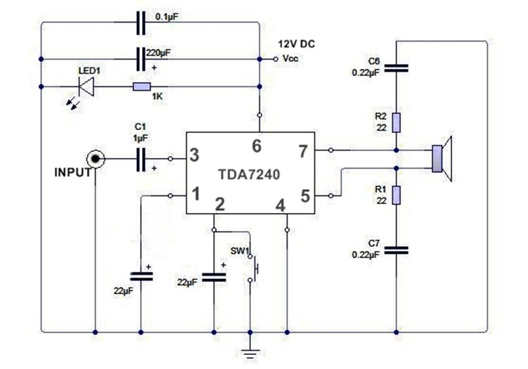 tda7240 20w audio amplifier circuit diagram