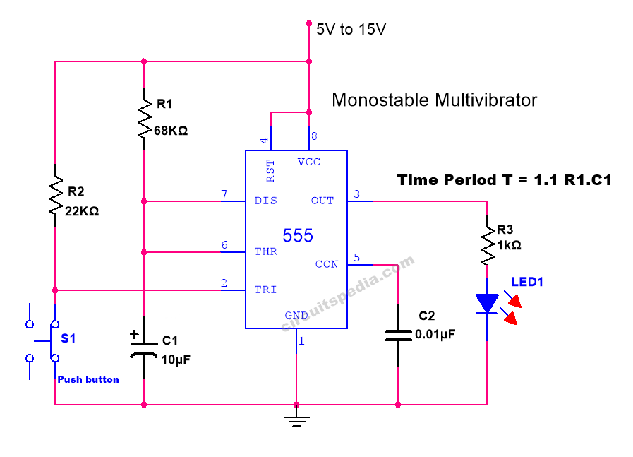555 timer monostable multivibrator operation
