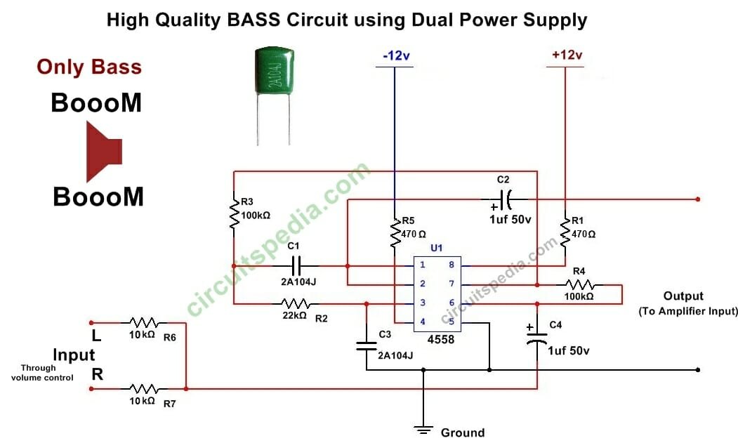 ic 4558 bass booster circuit diagram