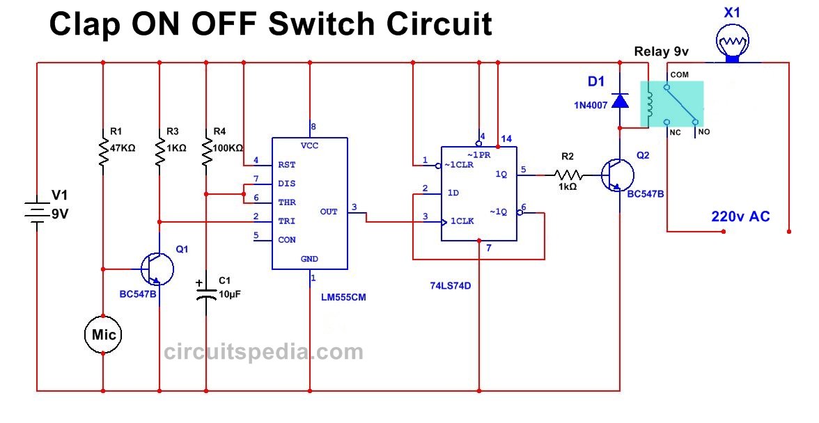 Clap Operated ON OFF Switch circuit diagram