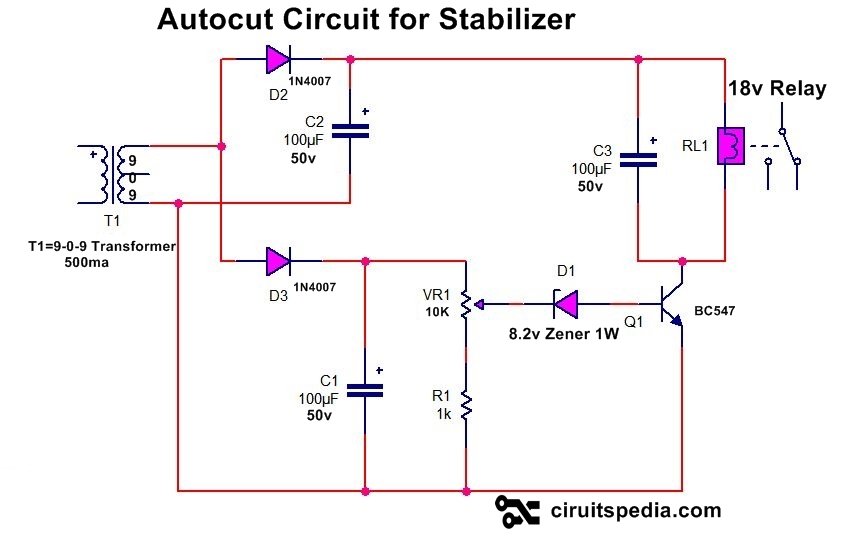Auto cut stabilizer circuit diagram