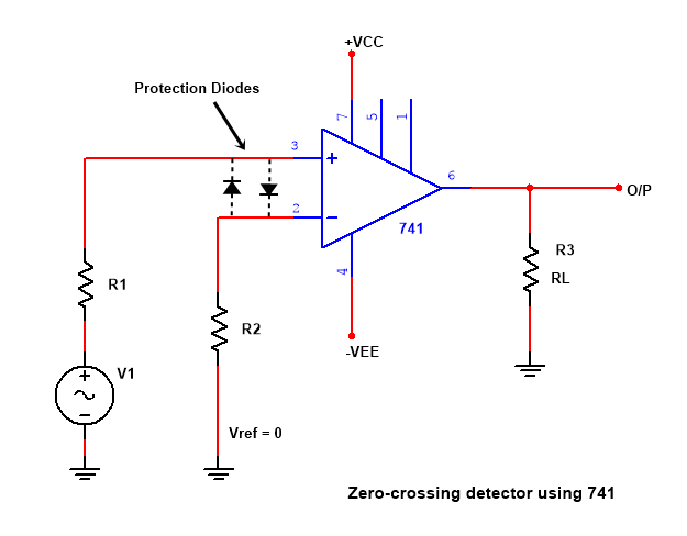 zero cross detector circuit diagram using opamp 741 