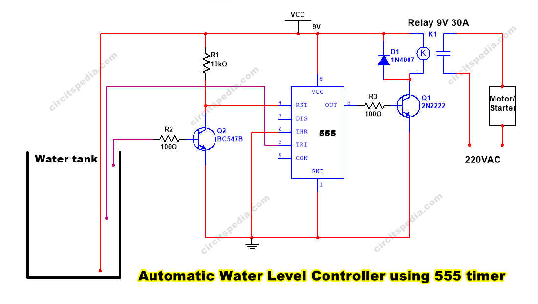 Automatic water tank controller circuit diagram