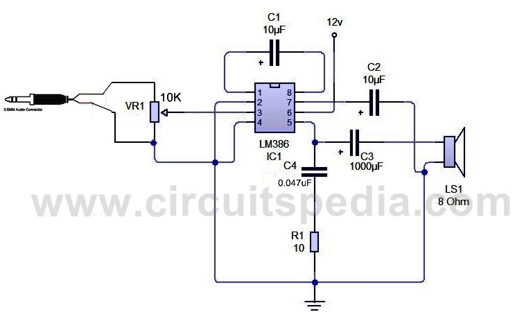 lm386 Audio amplifier circuit diagram 