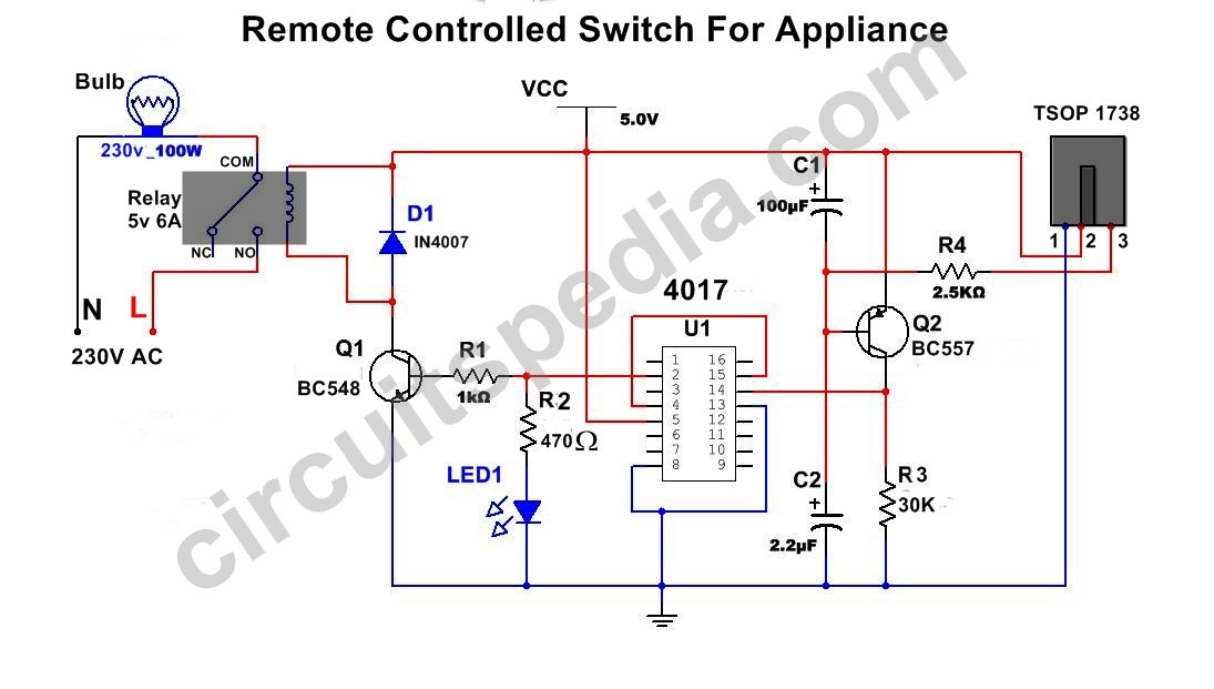 Remote Control ON-OFF Switch Circuit For All Kinds Of Light..Remote  Operated Switch 