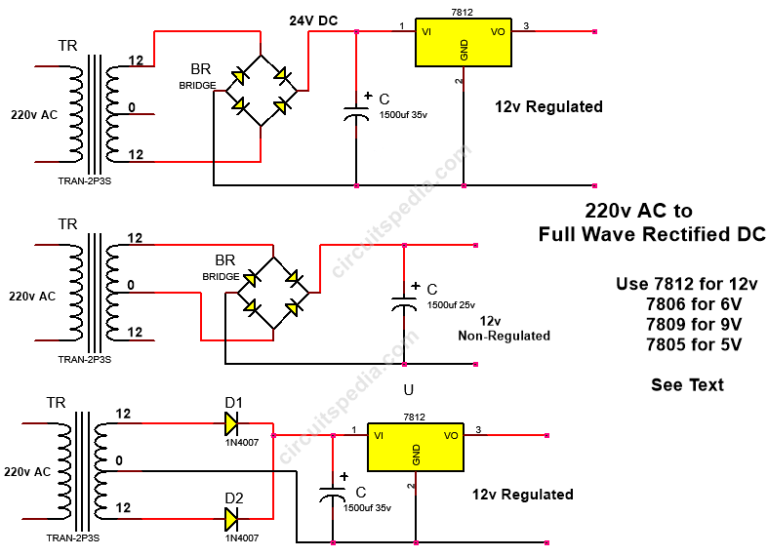 Ac To Dc Full Wave Converter Circuit Diagram | Circuitspedia.com