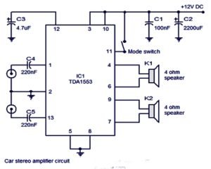 tda1553 44w stereo amplifier circuit . 2x22w