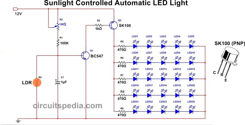 LDR Darkness Sensor Circuit Automatic Night Light Circuit