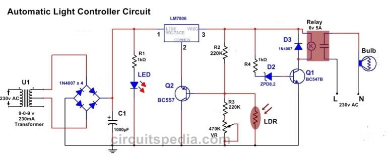 LDR Darkness Sensor Circuit | Automatic Night Light Circuit