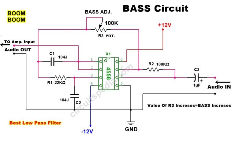 4558 Subwoofer Bass Booster Circuit Diagram | Bass Circuit For Woofer