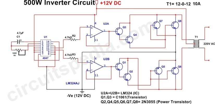 500W Inverter Circuit | 12v DC to 220v AC Inverter Circuit ...