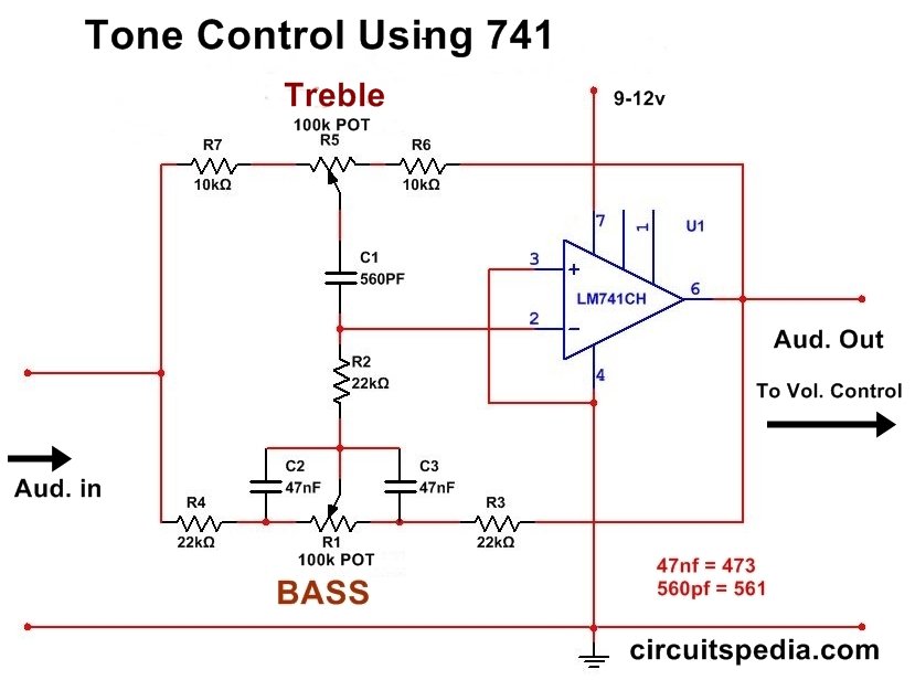 Bass treble tone controller circuit
