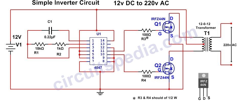 Homemade Simple Inverter Circuit | 12v DC To 220 V AC Circuit