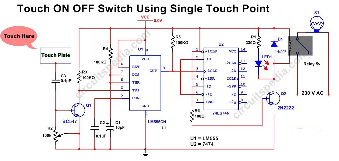 One single touch on off switch circuit diagram