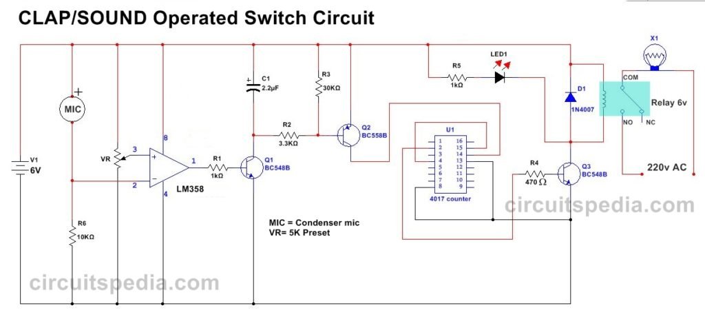 Simple Clap Switch Circuit Diagram Using Relay Clap On Clap Off Switch 6337