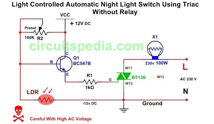 Light Activated Switch Using LDR & TRIAC | Circuitspedia.com