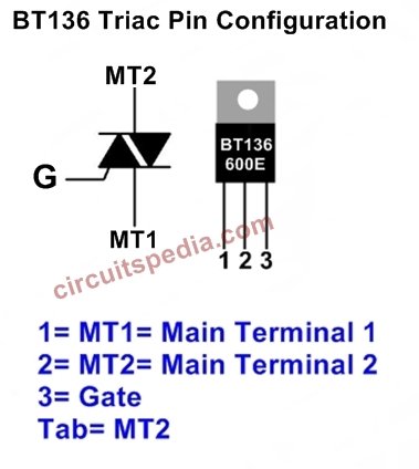 BT136 TRIAC Pin Diagram and Symbol