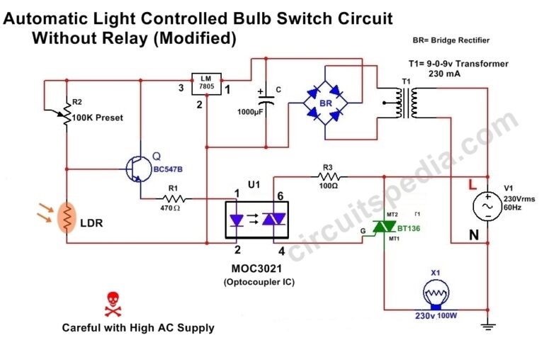 Light Activated /Dark Activated Switch Circuit Diagram Without Relay