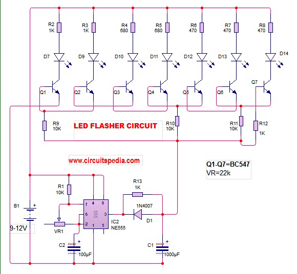 Led Flasher Circuit Diagram With 555