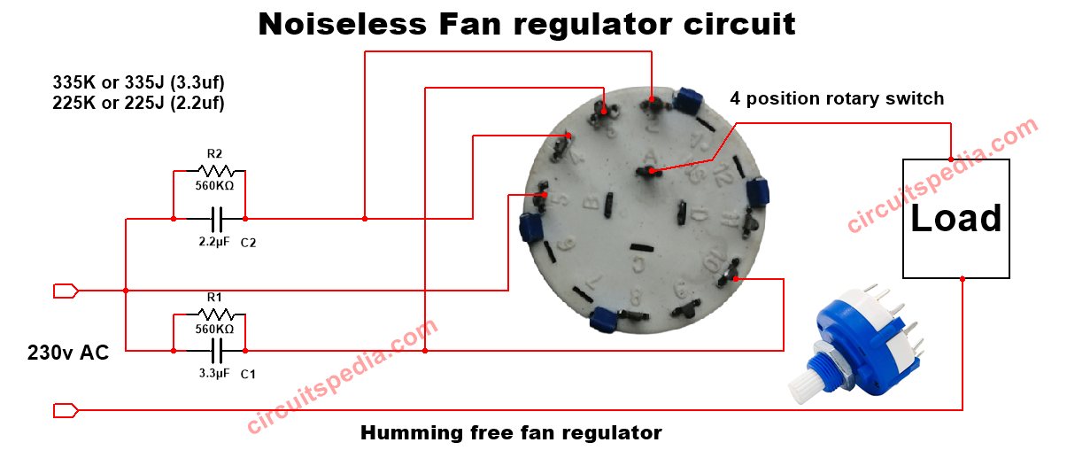 noiseless fan regulator circuit diagram | capacitor regulator dimmer circuit
