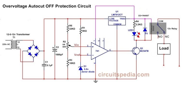 High Voltage Protection Circuit using Opamp 741,Overvoltage Cutoff, voltage sensor