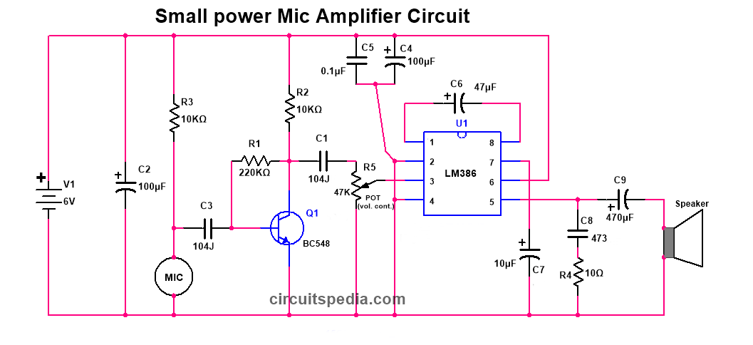 Simple condenser microphone  circuit LM386  Mic  Audio 