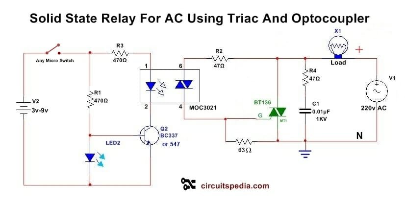 solid state relay using triac and optocoupler