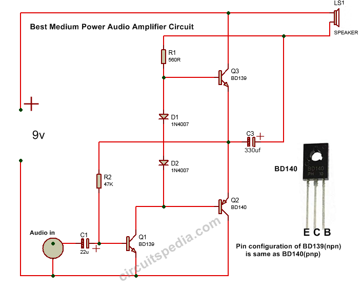 Audio amplifier circuit using transistor