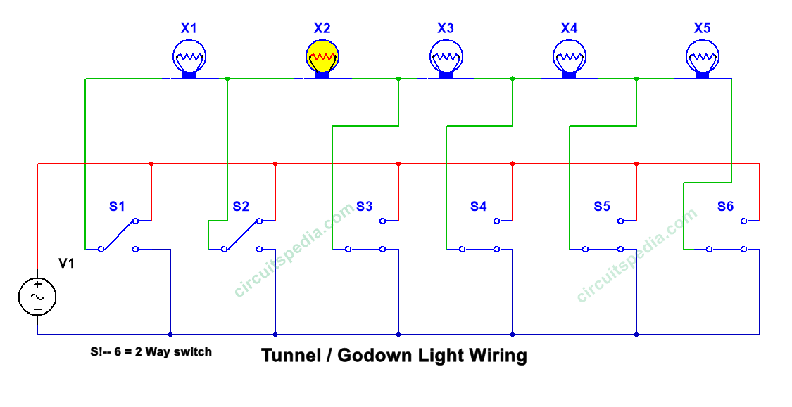 Godown wiring,Tunnel wiring, Light switch wiring, 2 way ...