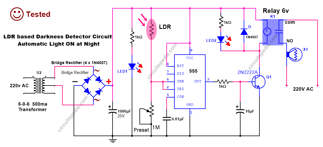 Ldr Circuit Diagram | LDR Darkness Sensor Circuit Diagram