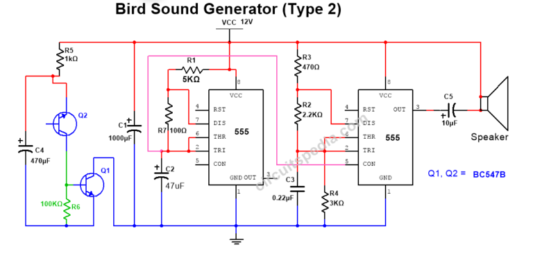 Siren Sound, Bird Sound, Tone generator using 555 timer