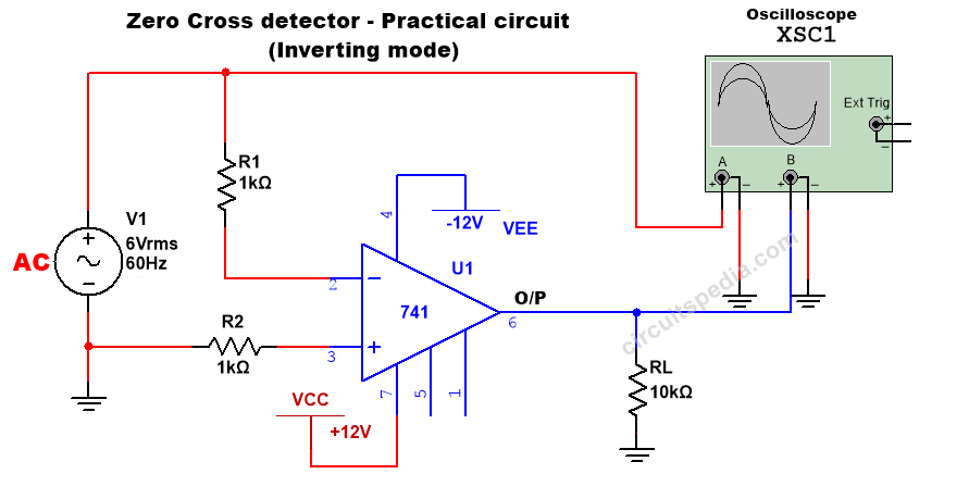 zero crossing detector circuit using 741 op amp
