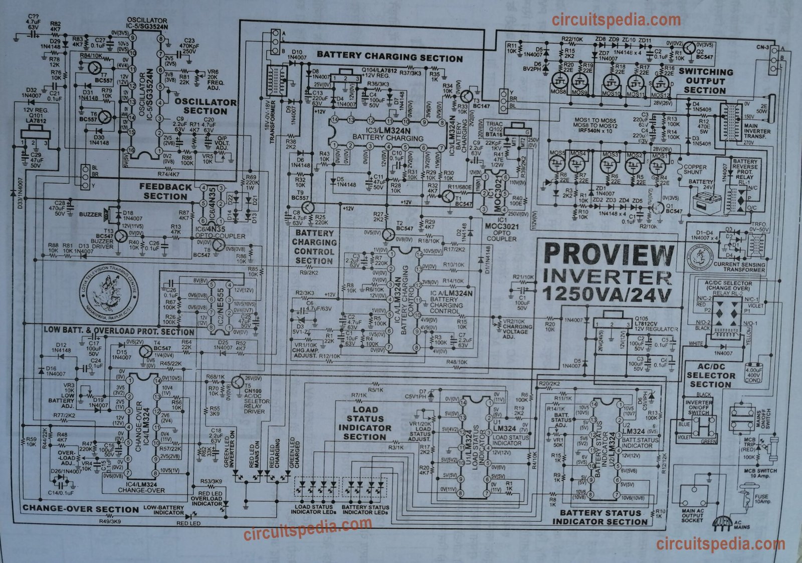 Proview Company Inverter Circuit Schematic 1250VA/24V