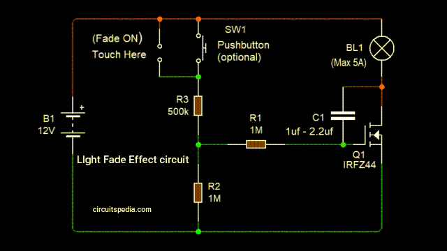 LED dimming effect slow on slow off circuit