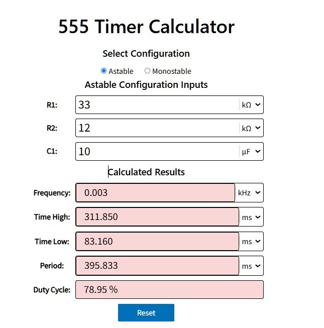 555 timer RC calculator