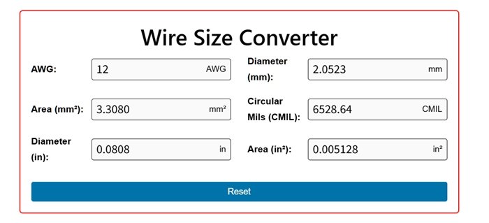 Wire size calculator
